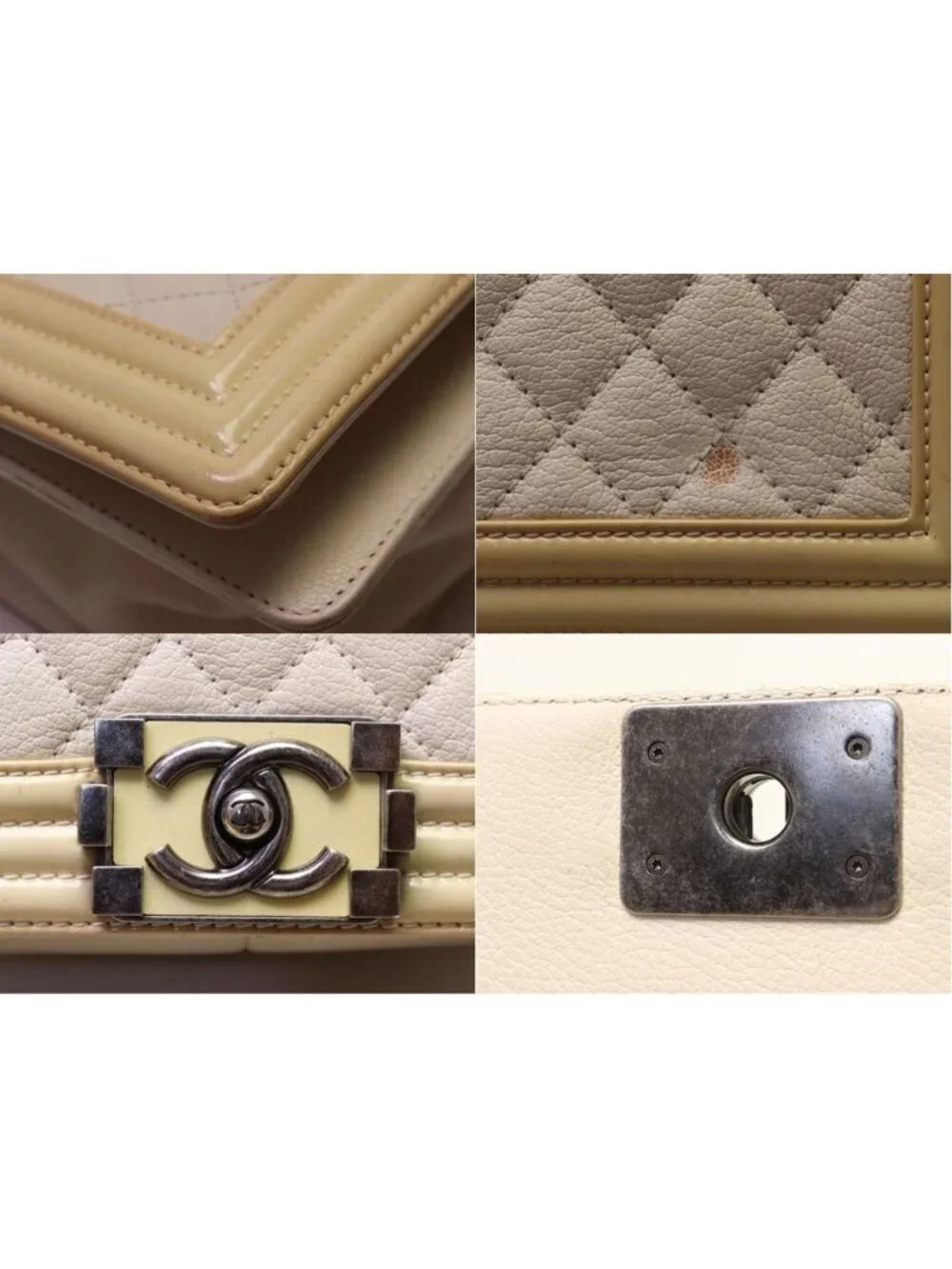 Chanel Boy Leather Patent White Chain Shoulder Bag